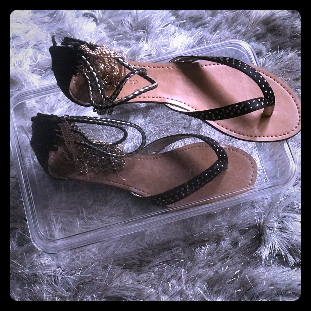 Flat Sandals, zip in back, Jewels wrap your ankle